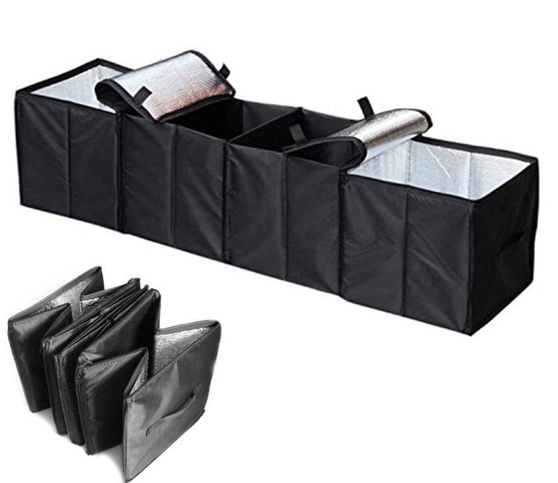 APSG Collapsible Car Trunk Organizer, 4 in 1 Auto Truck Storage Container Foldable Multi 4 Compartments Storage Basket and Cooler & Warmer Set, Black - Image 2